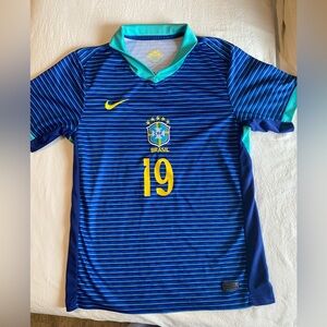 Nike Brazil National Team Soccer Jersey #19 Blue Dri-Fit Football Shirt Large
